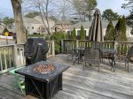 Large deck with fire pit, grill and patio set